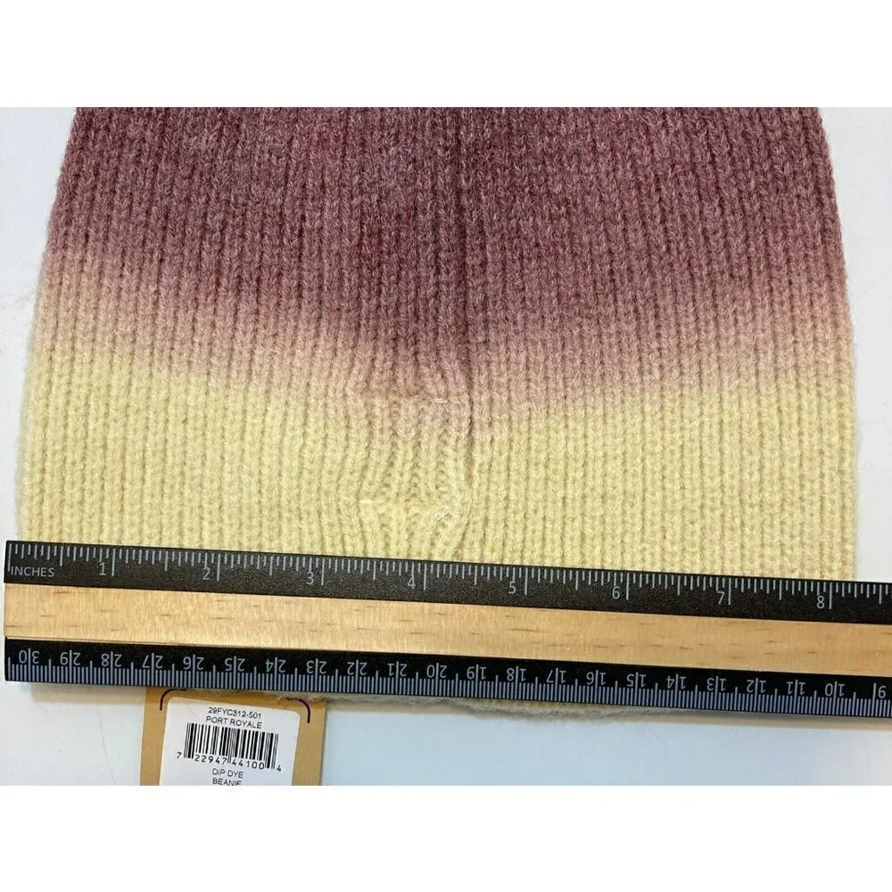 Frye‎ & Co Port Royale Dip Dye Beanie Aubergine Butter Creamy Tan Knit Cap-OSFM